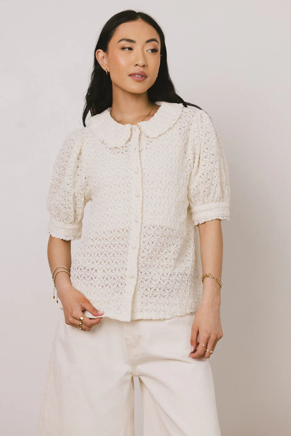 Lyla Collared Lace Top in Ivory FINAL SALE