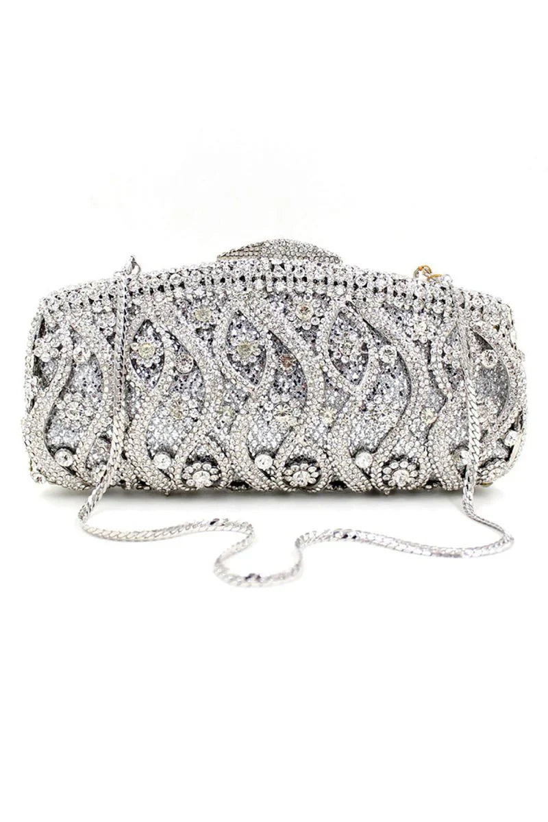 Silver Rhinestones Chain Square Party Handbag