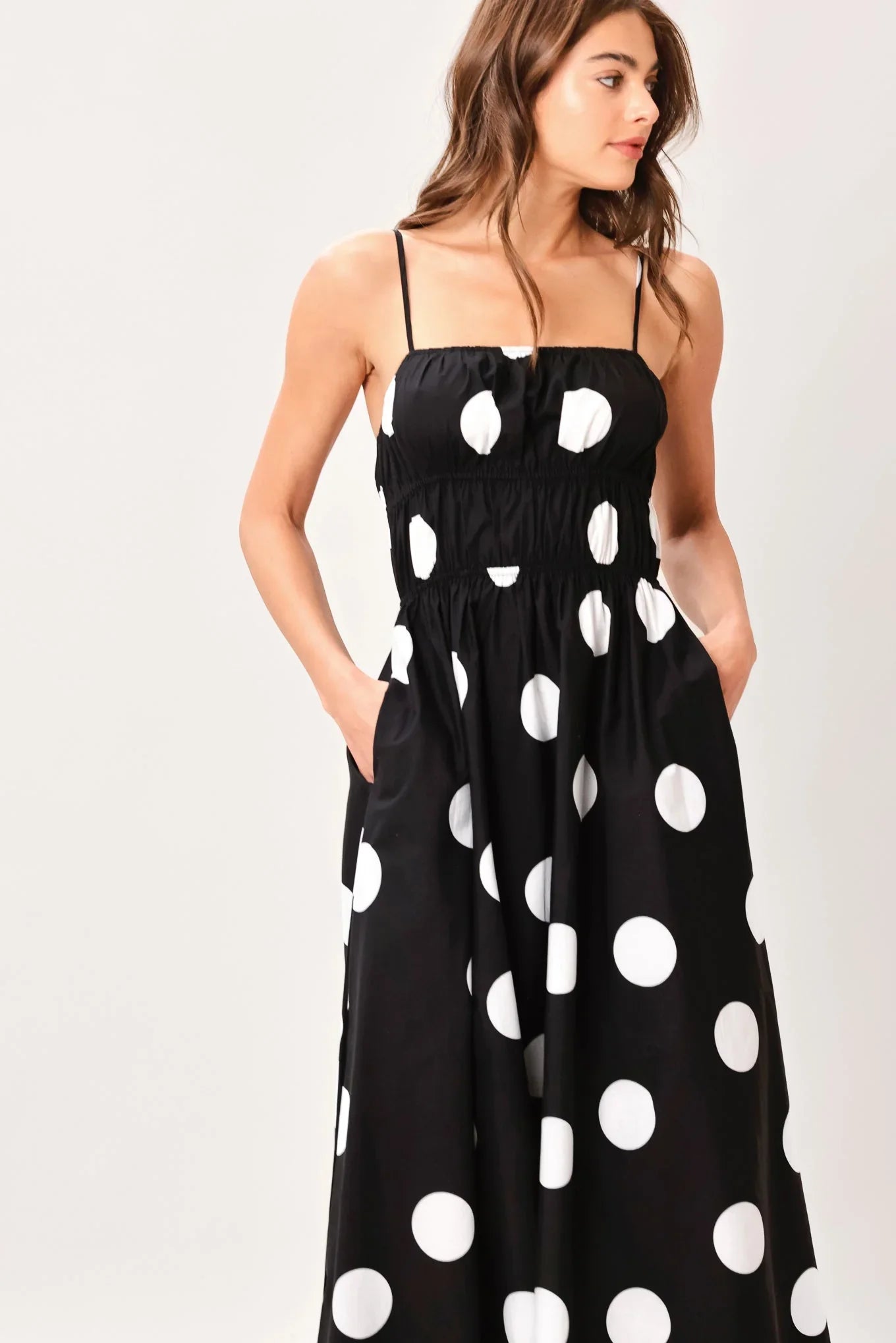 DOT THEORY BLACK WHITE MIDI DRESS