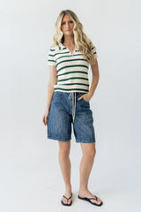 Tess Striped Collared Top in Green