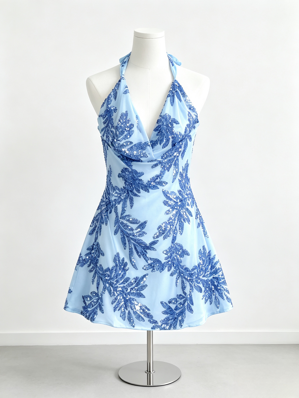 Halter Leaf Sequin Mini Bodycon Dress