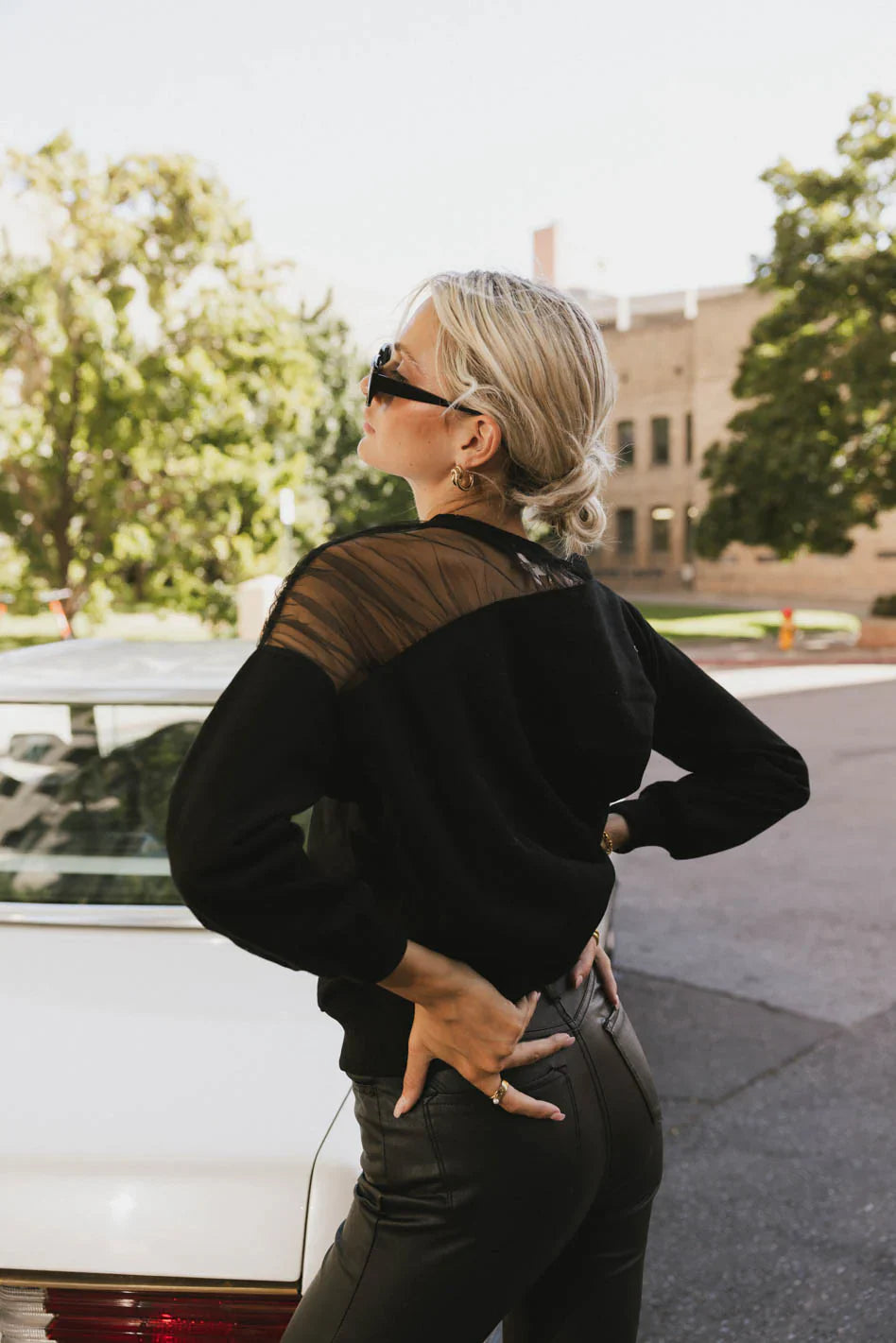 Sandry Tulle Crewneck in Black FINAL SALE