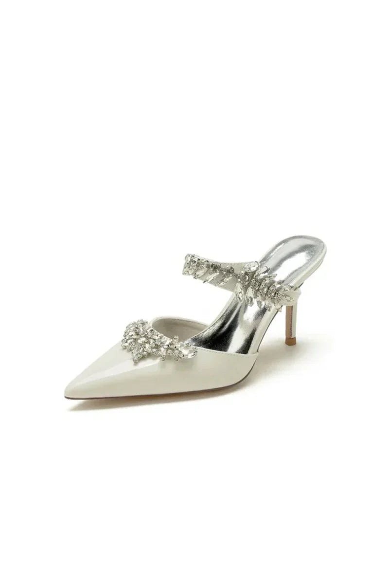 Champagne Pointed Toe Wedding Shoes with Rhinestone