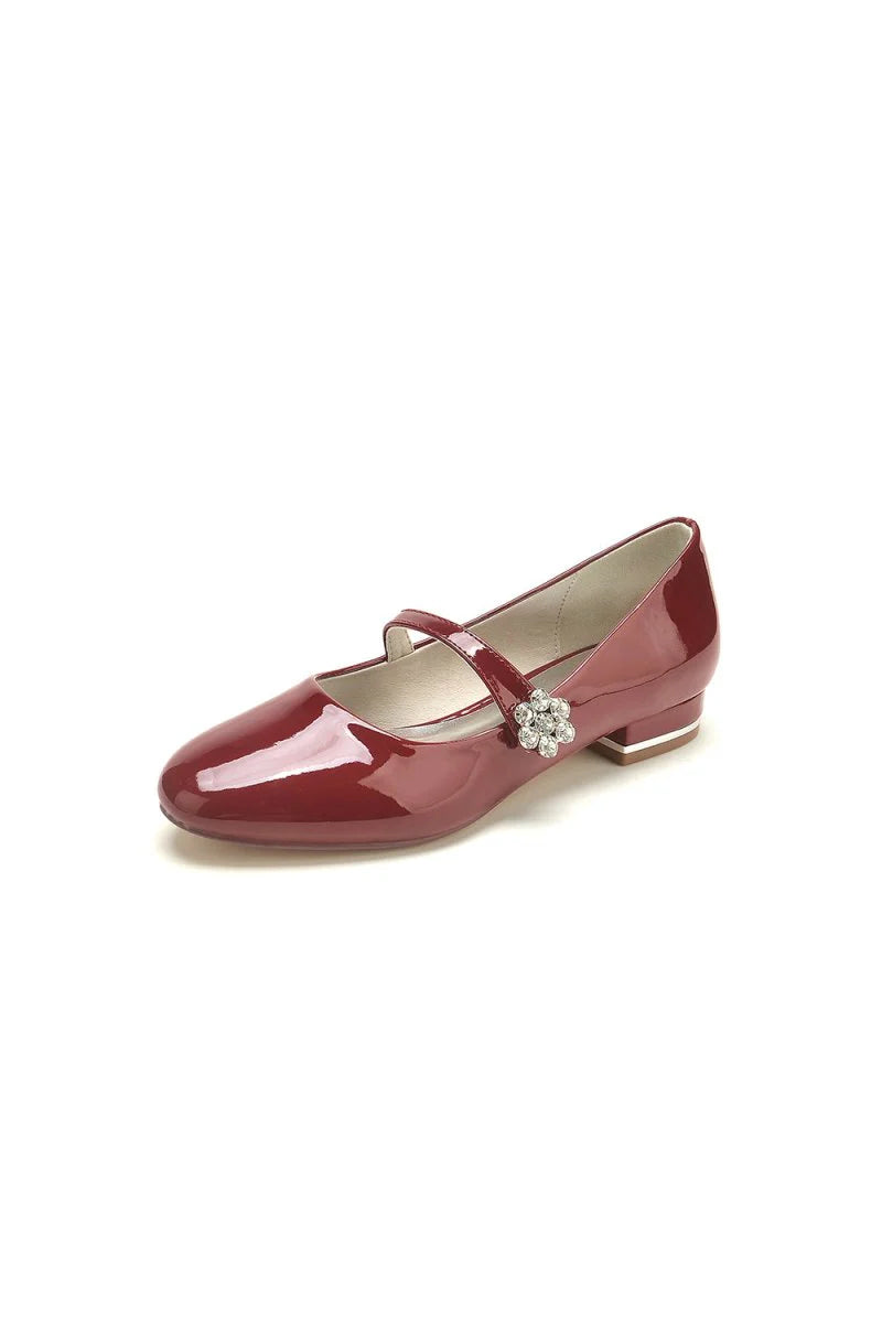 Pointed Toe Patent Leather Beaded Low Heels