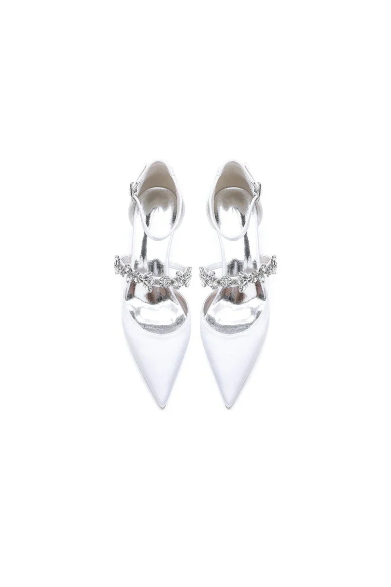 Pointed Toe Rhinestone Ankle Straps High Heels