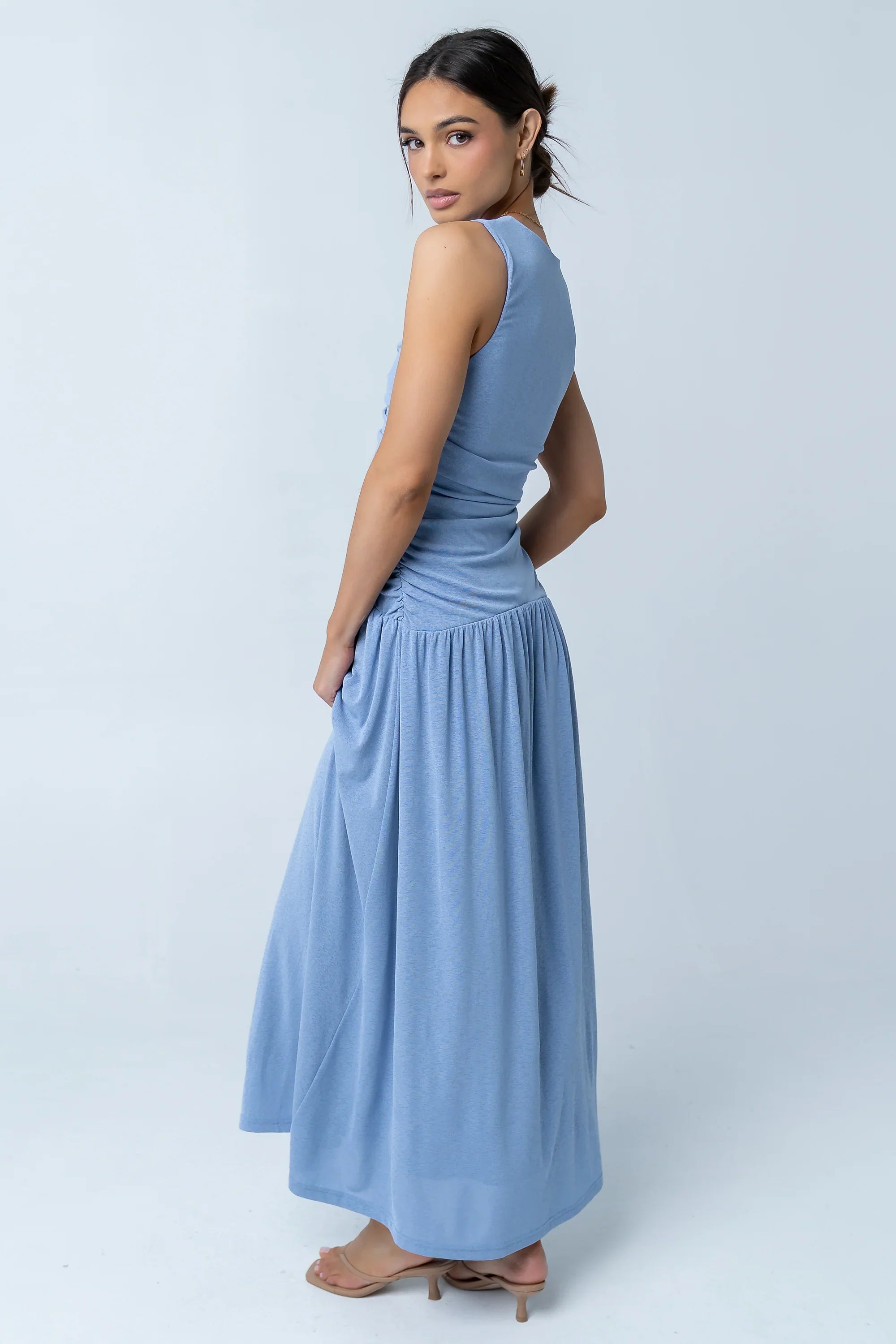 Kandi Ruched Maxi Dress in Blue