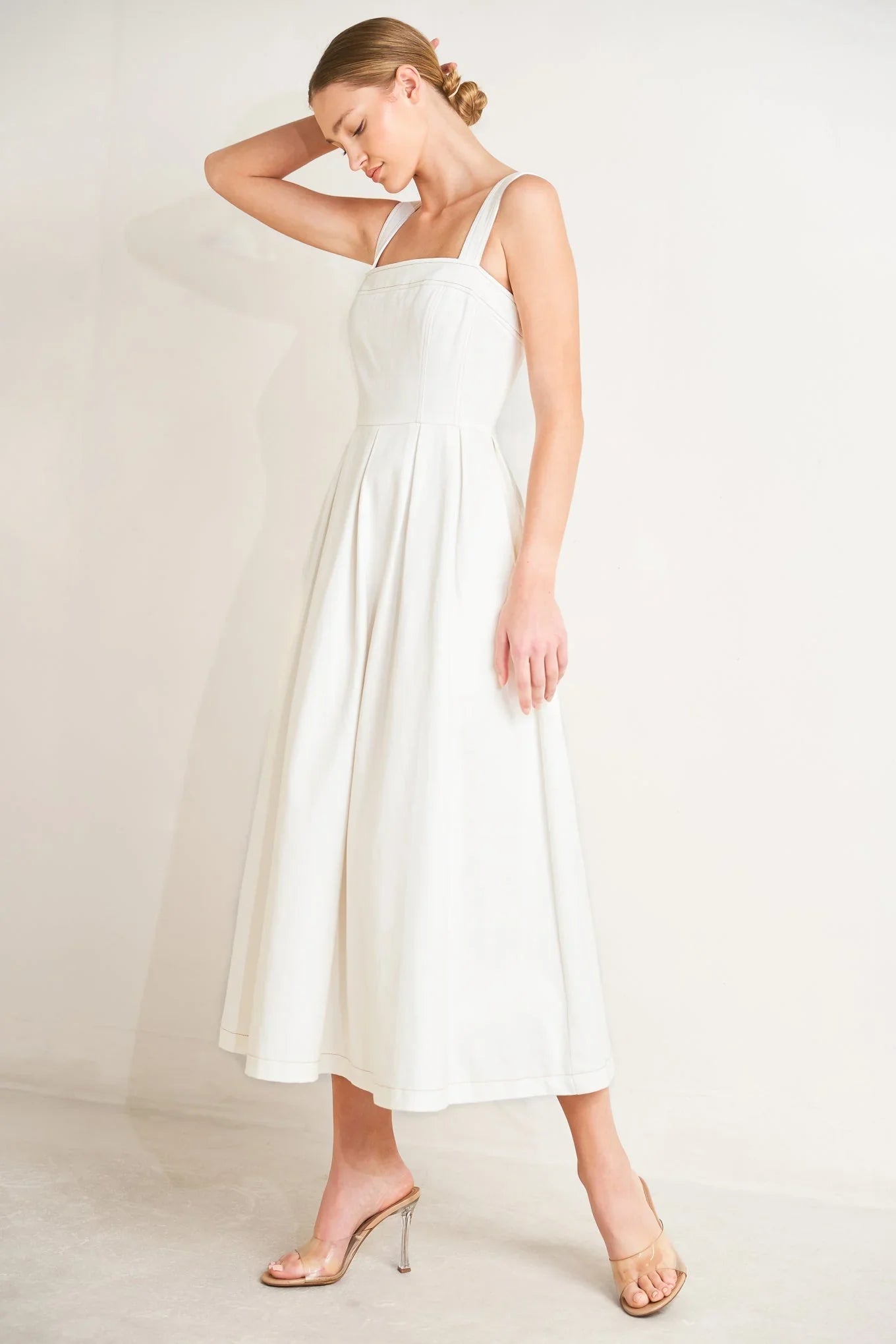 SERENE CHARM OFF WHITE MIDI DRESS