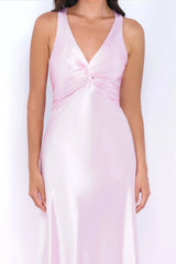 Odette Maxi Dress Pink Open Back With Adjustable Bow Tie Detail