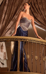 MYSTIQUE GOWN STRAPLESS BEADED BODICE EVENING DRESS
