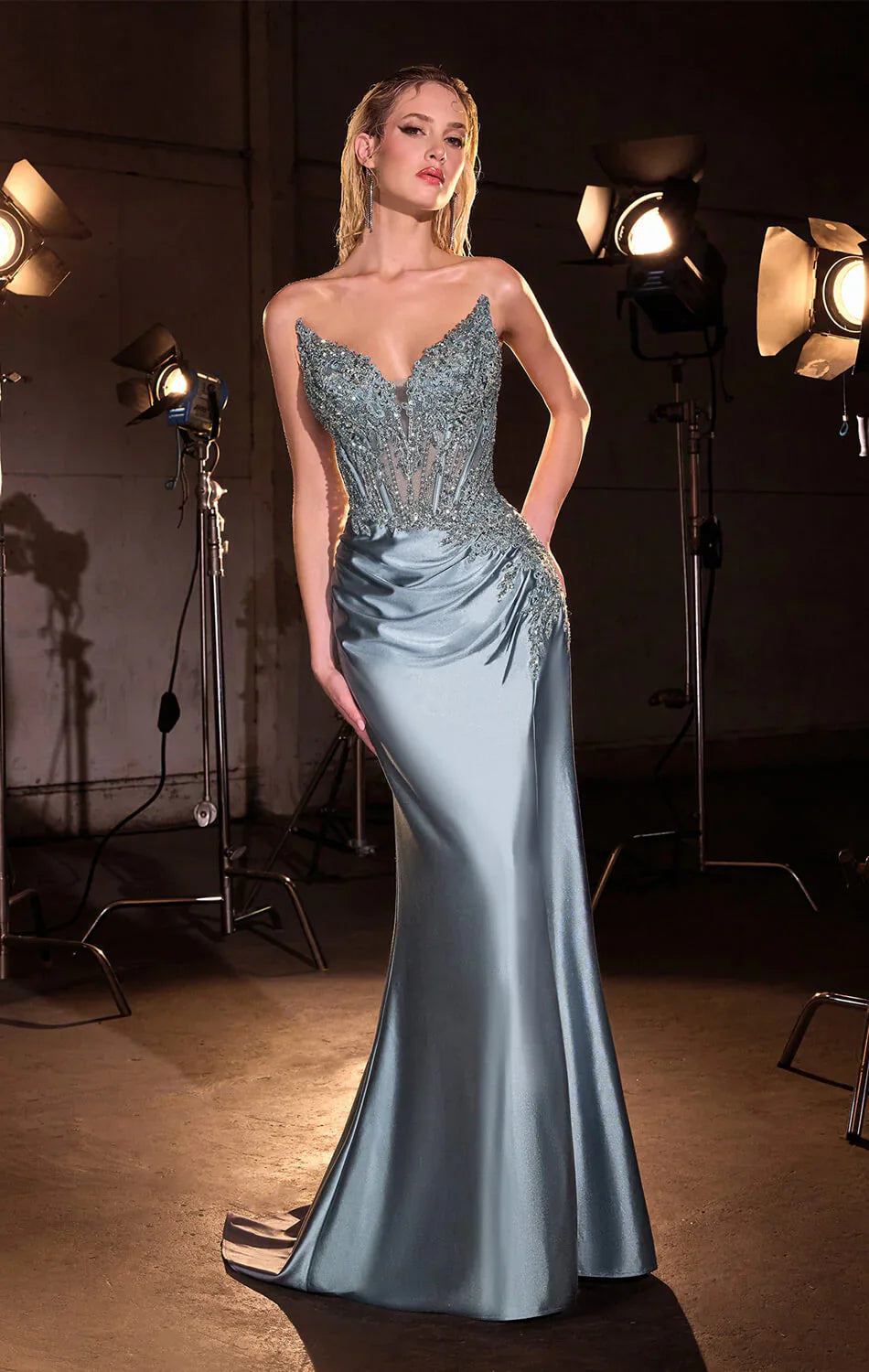 JACLYN GOWN BEADED BODICE STRAPLESS DRESS