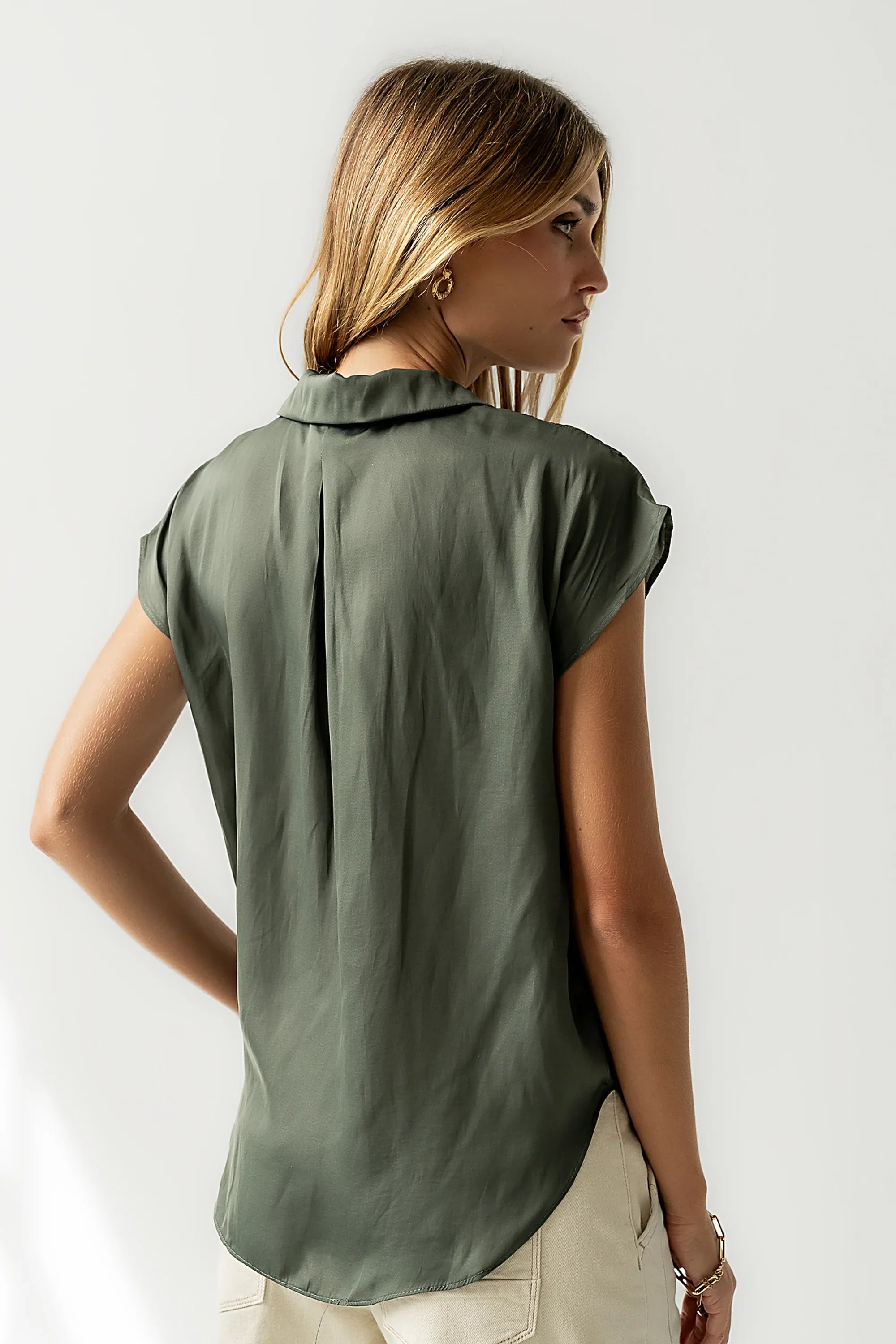 Poppy Collared Blouse in Green FINAL SALE