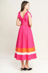 FOREST CHARM FUCHSIA ORANGE MIDI DRESS