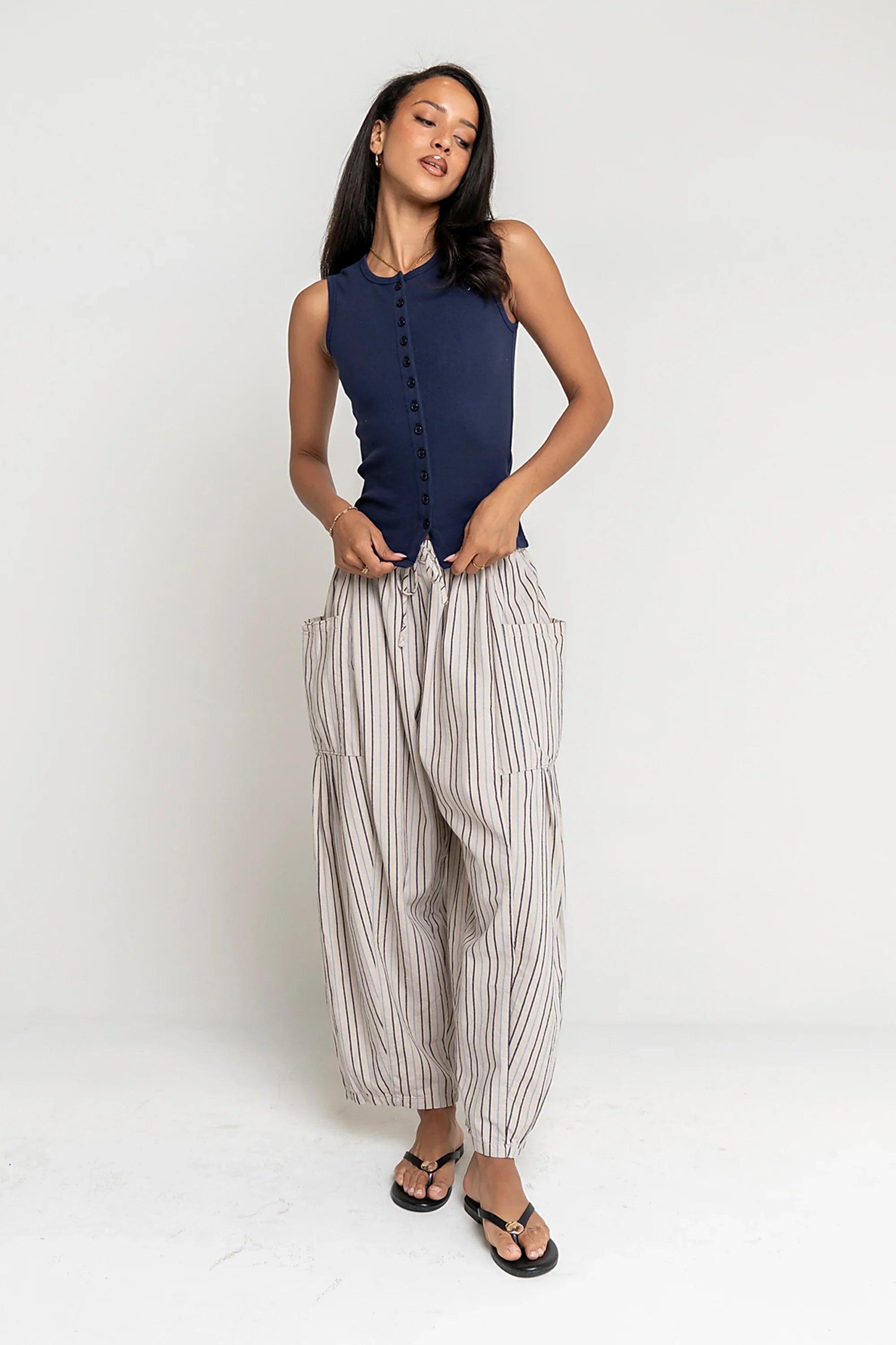 Colleen Striped Baggy Pants in Natural