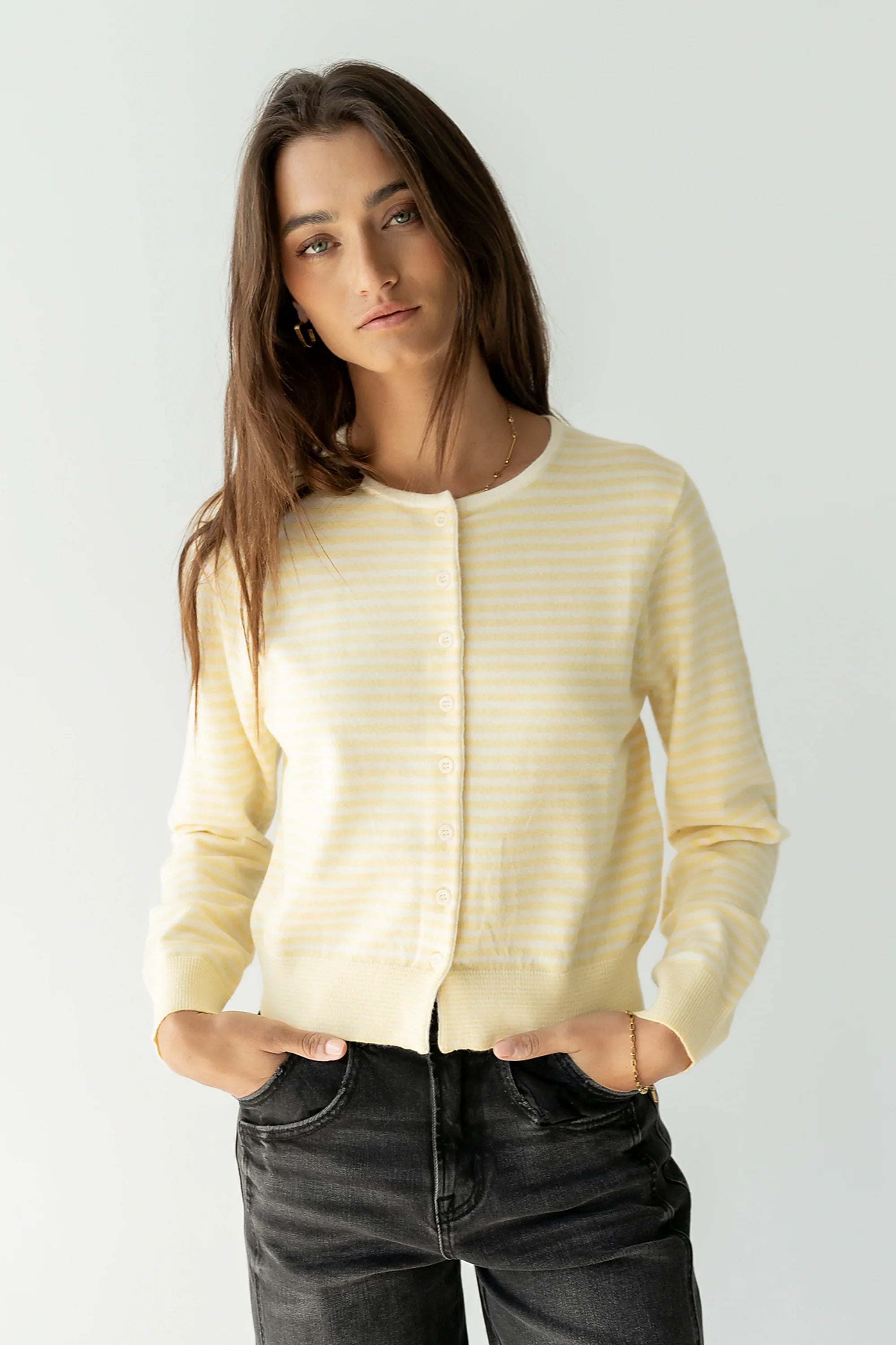 Edesse Striped Cardigan in Yellow