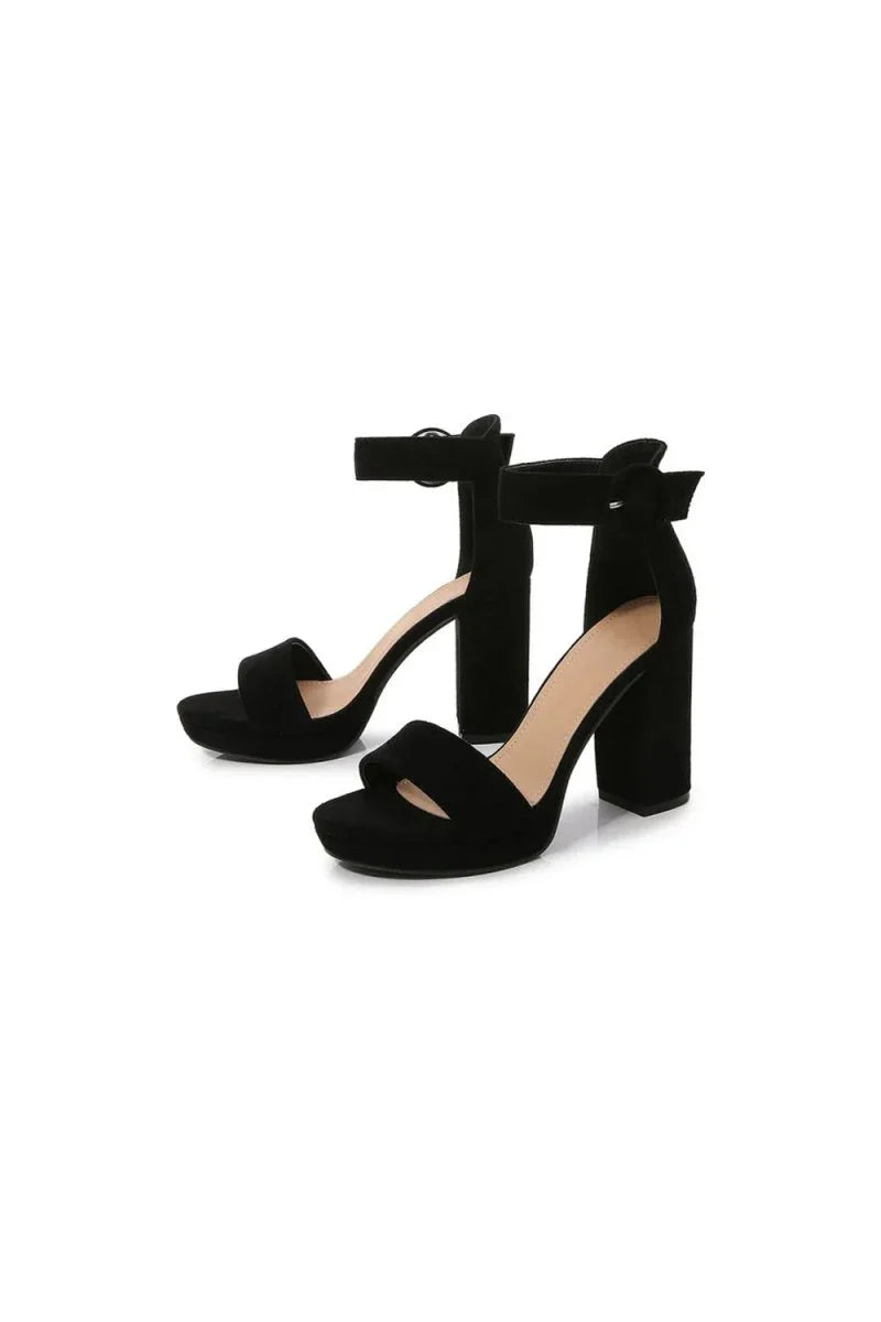 Outdoor Suede Peep Toe Chunky Heel Shoes With Buckle Ankle Strap