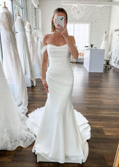 Elegant Mermaid Off the Shoulder Elastic Long Wedding Dresses
