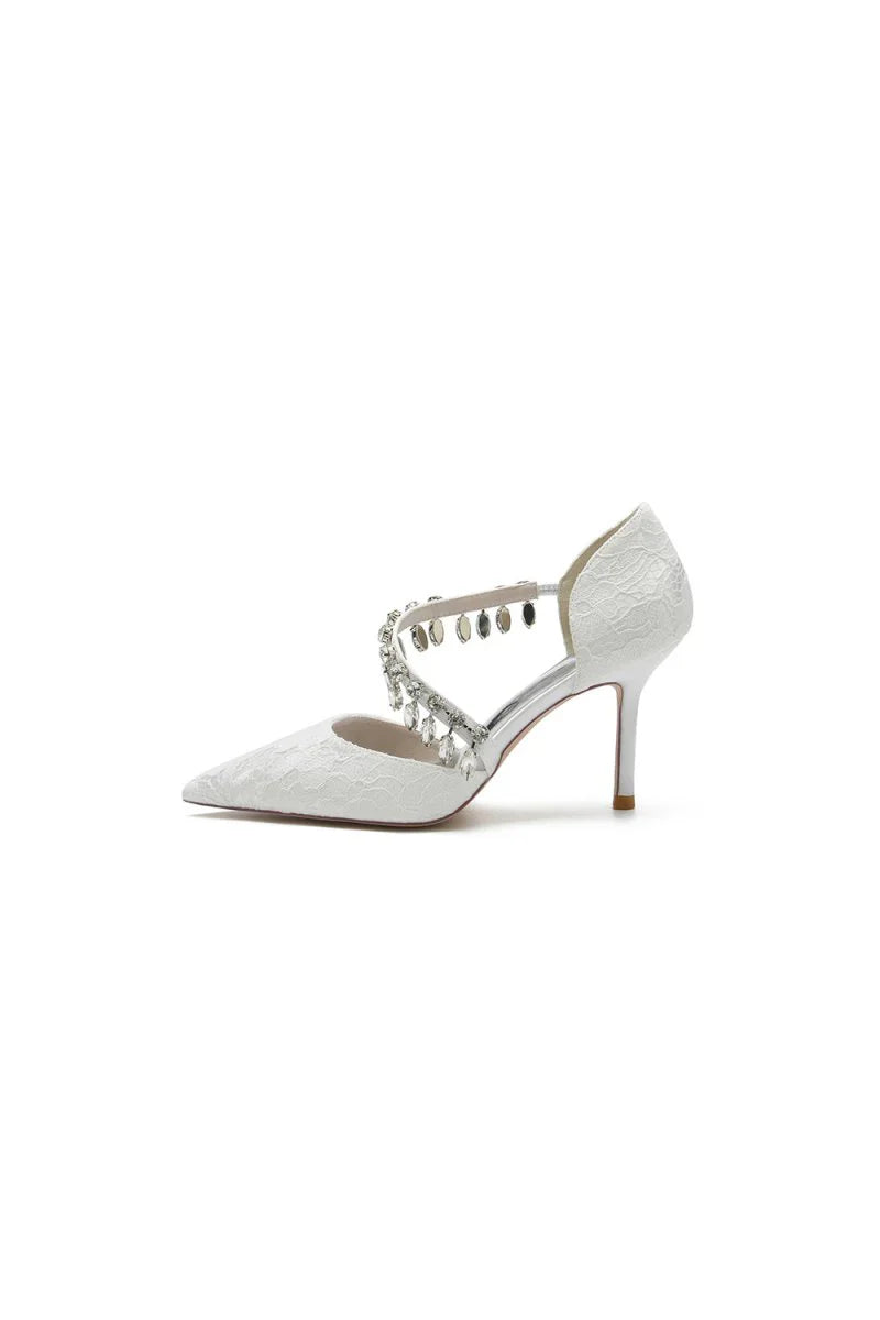 Pointed Toe Crystal Strap Heels