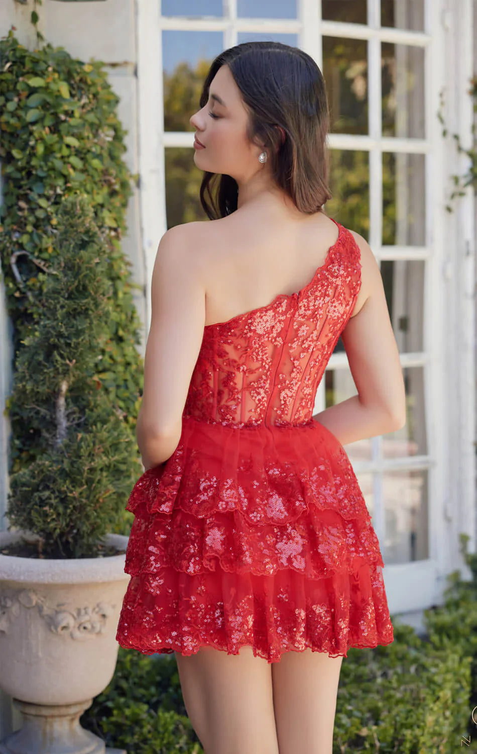 CHRISTIE MINI DRESS RED ONE SHOULDER TIERED SHORT DRESS