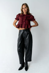 Chrissy Lace Trim Blouse in Burgundy