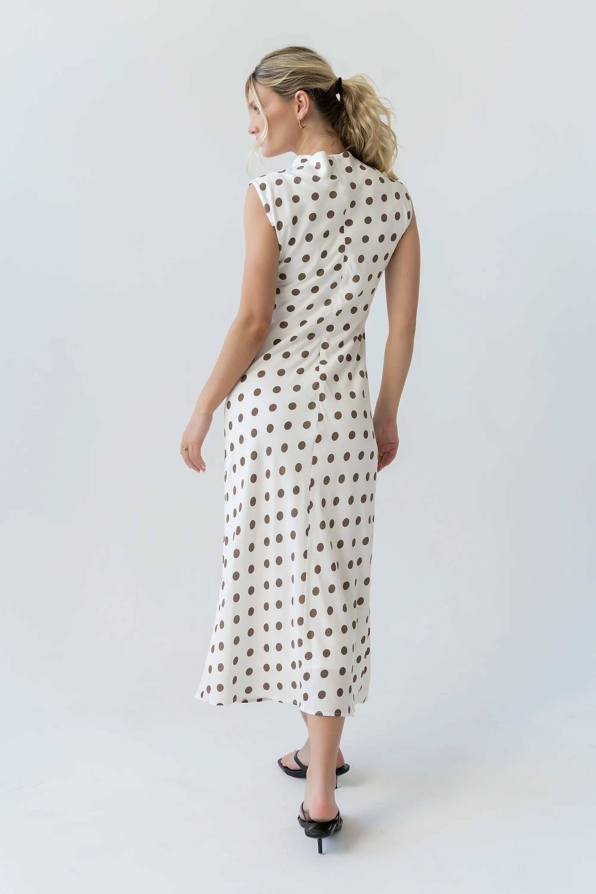 Tiffany Polka Dot Mock Neck Midi Dress