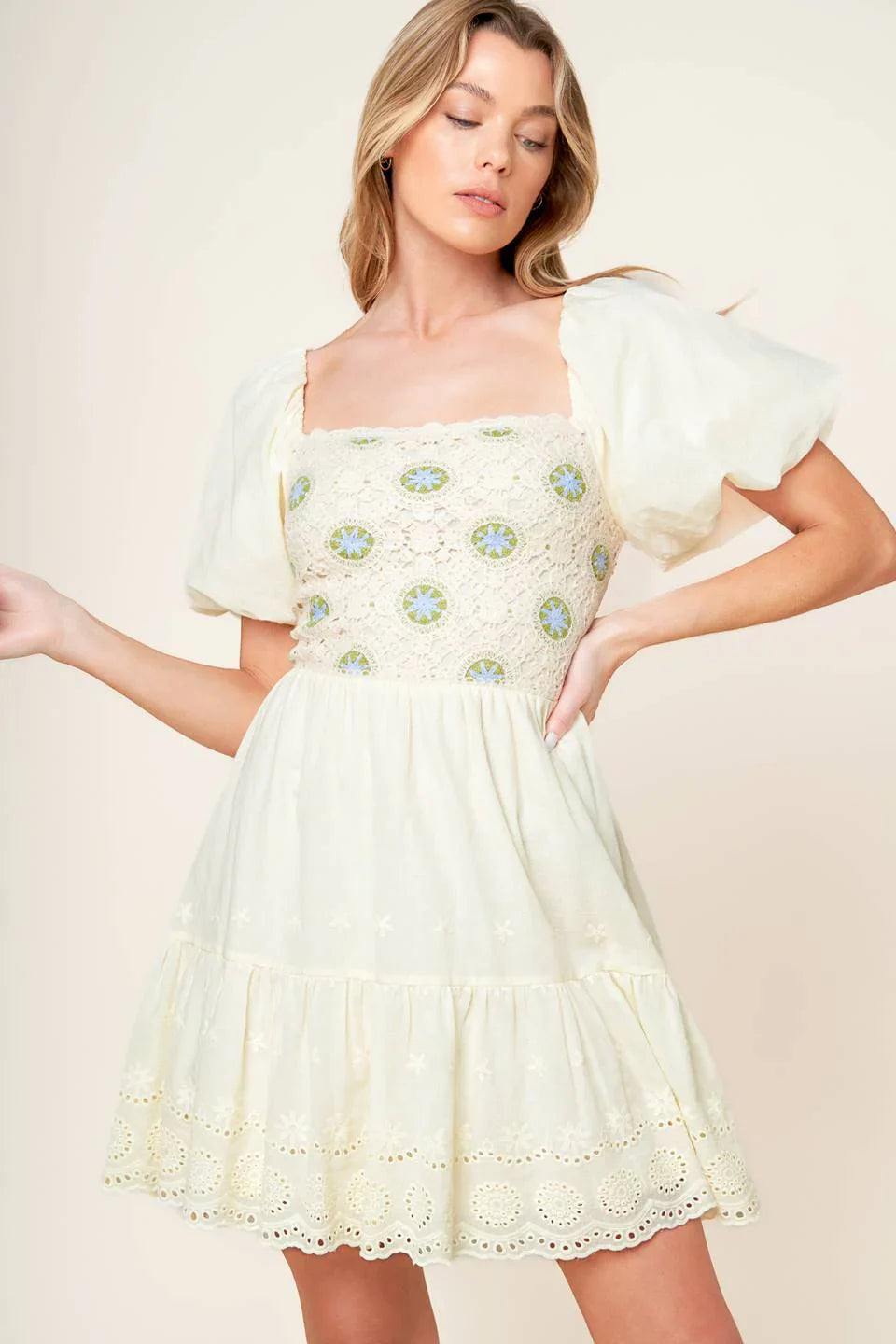 LOLA BOHO MINI DRESS CREAM