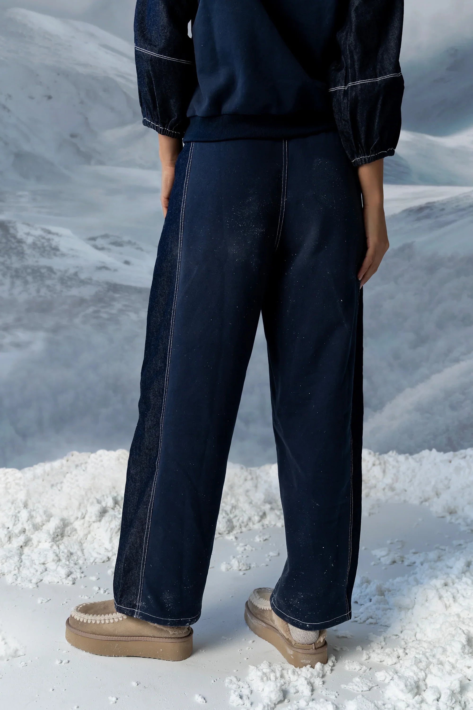 Malinda Mixed Media Baggy Pants in Dark Wash FINAL SALE