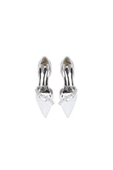 White Satin High Heels with Pearl Embellishments