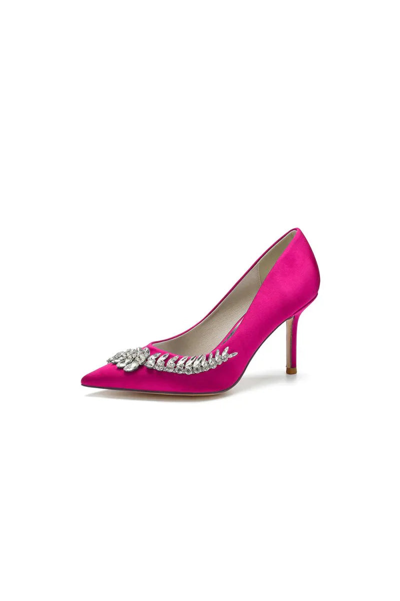 Crystal Side Pointed Toe Satin Pump