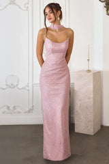 Jules Gown Shimmering Lace Dress With Chiffon Scarf