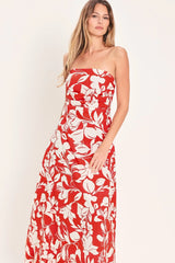 VIBRANT PETAL RED MIDI DRESS