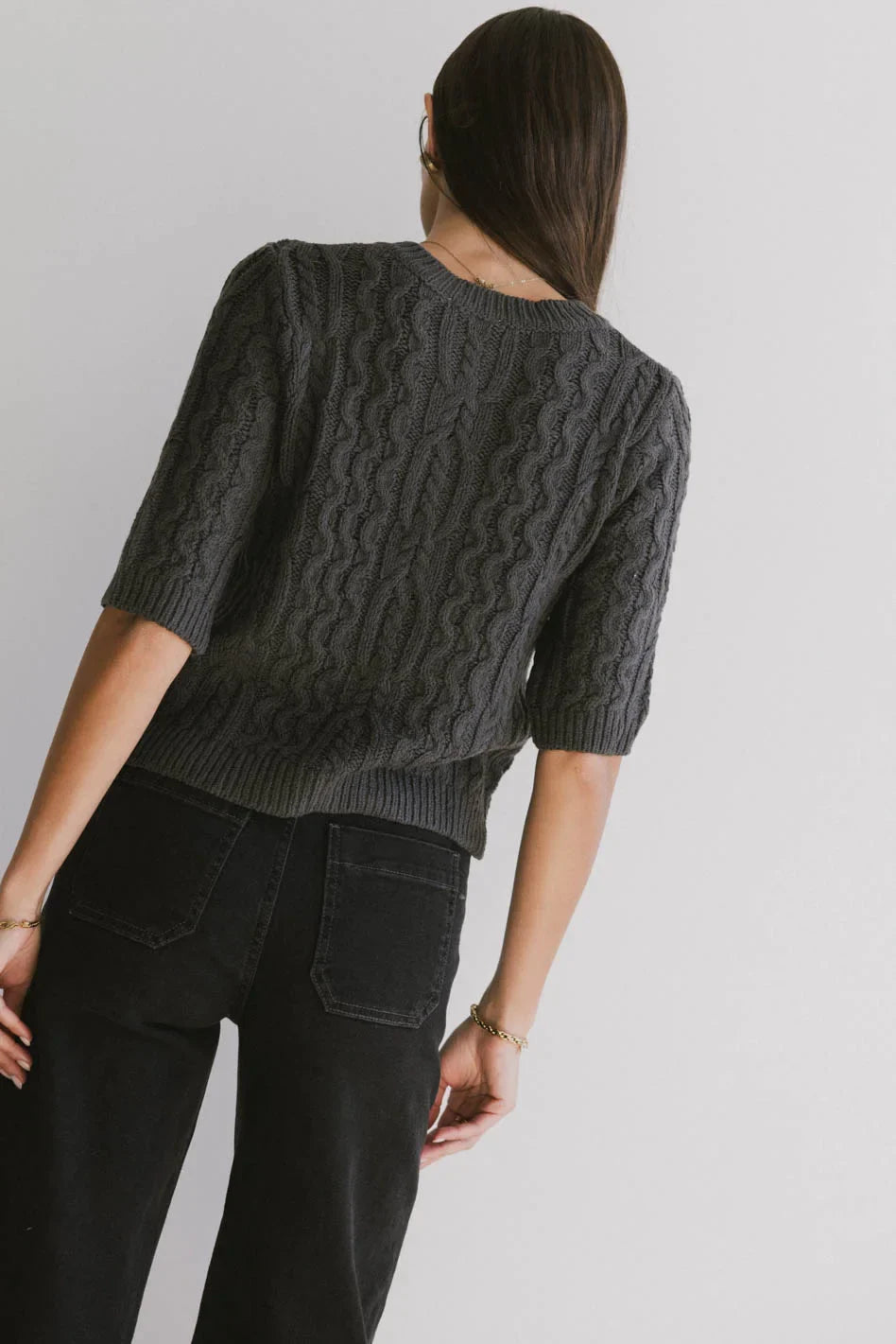 Erika Cable Knit Cardigan in Charcoal FINAL SALE