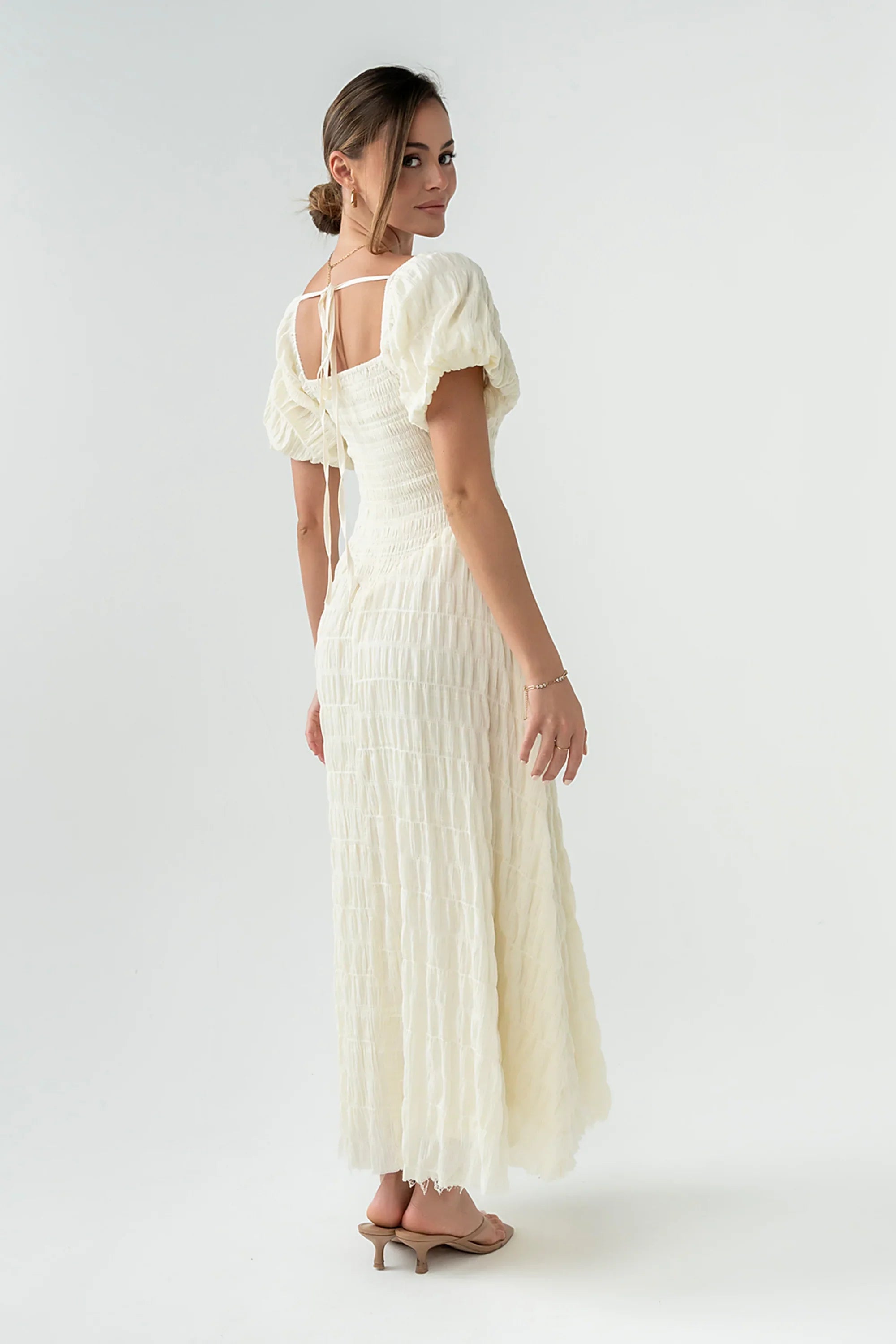 Beckie Smocked Maxi Dress in Off White