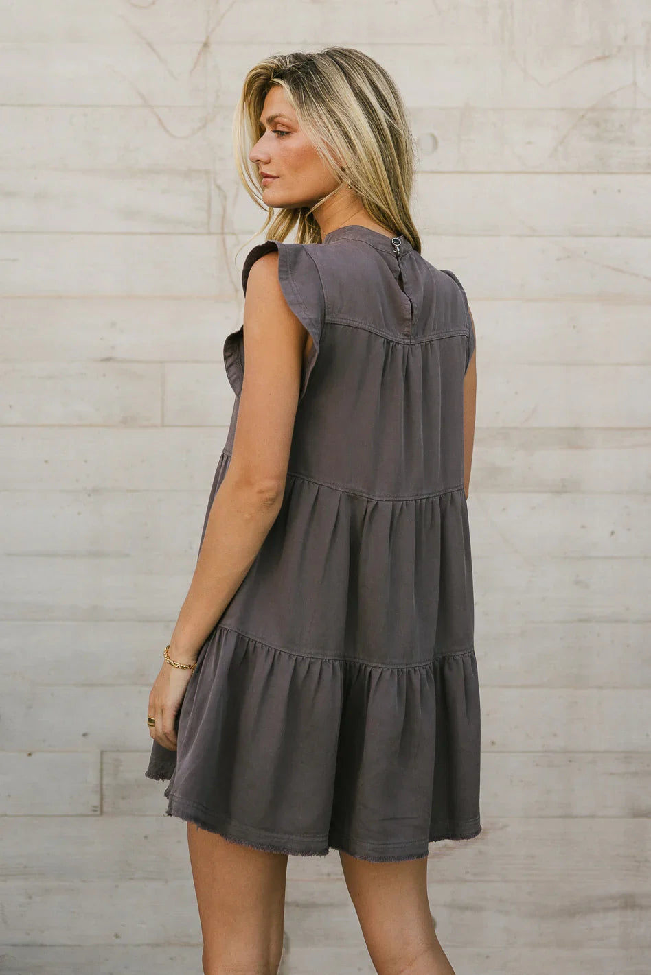 Regina Pleated Mini Dress in Charcoal FINAL SALE