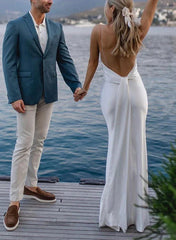 Sheath V Neck Sleeveless Floor Length Wedding Dresses