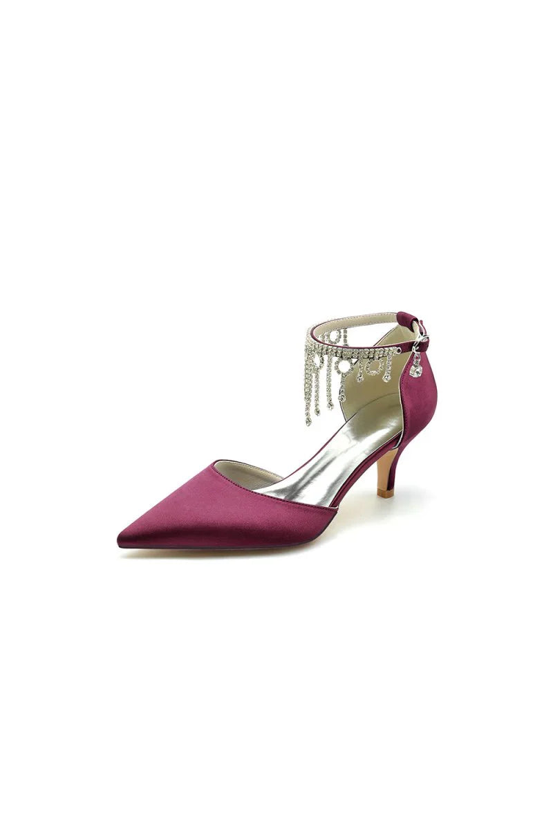 Pointed Toe Ankle Strap Party Shoes with Rhinestone