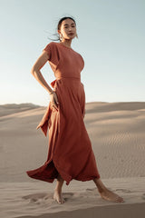 Vaeda Ribbed Tie Dress in Rust FINAL SALE