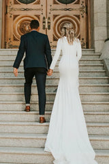 Modest Long Sleeve Satin Wedding Dress With Sweep Train
