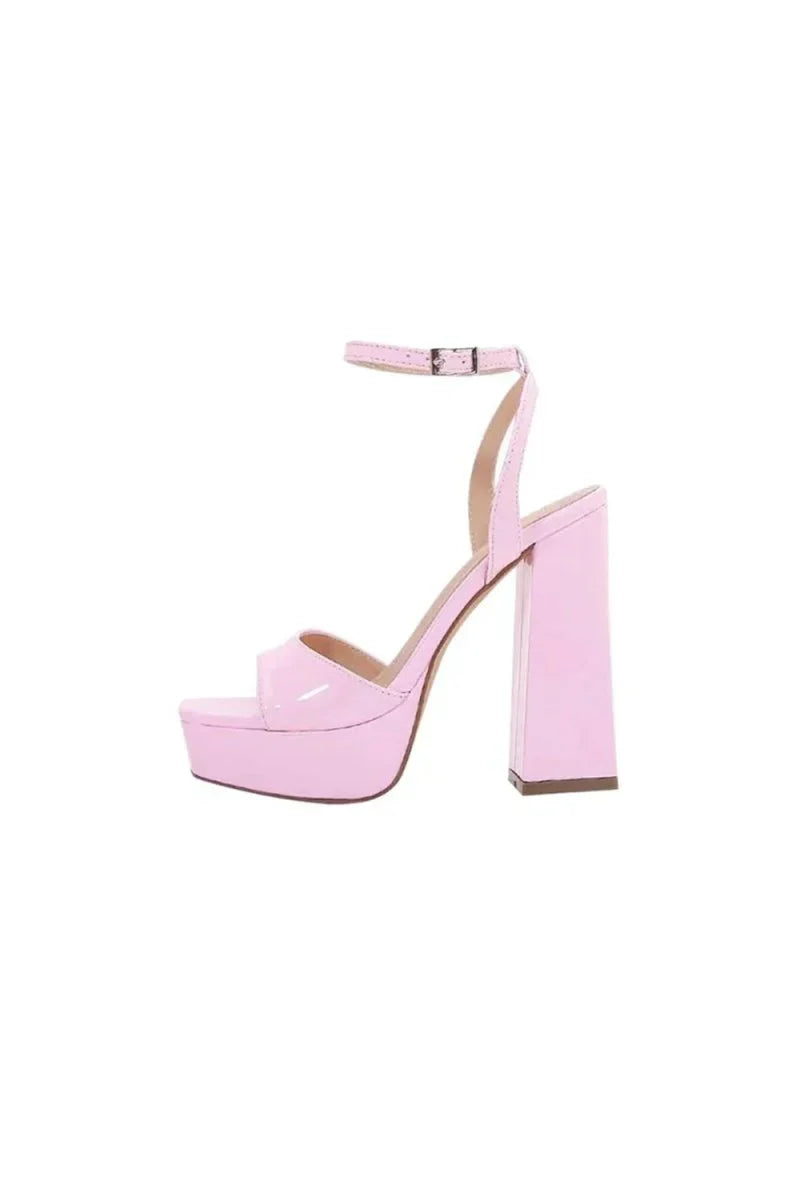 Chunky Pink One Strap High Heel Sandals
