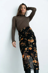 Carly Mesh Midi Skirt in Black