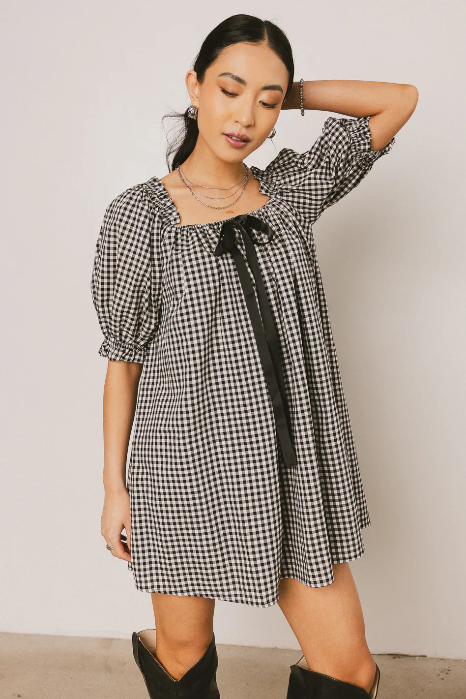 Cody Gingham Mini Dress in Black FINAL SALE