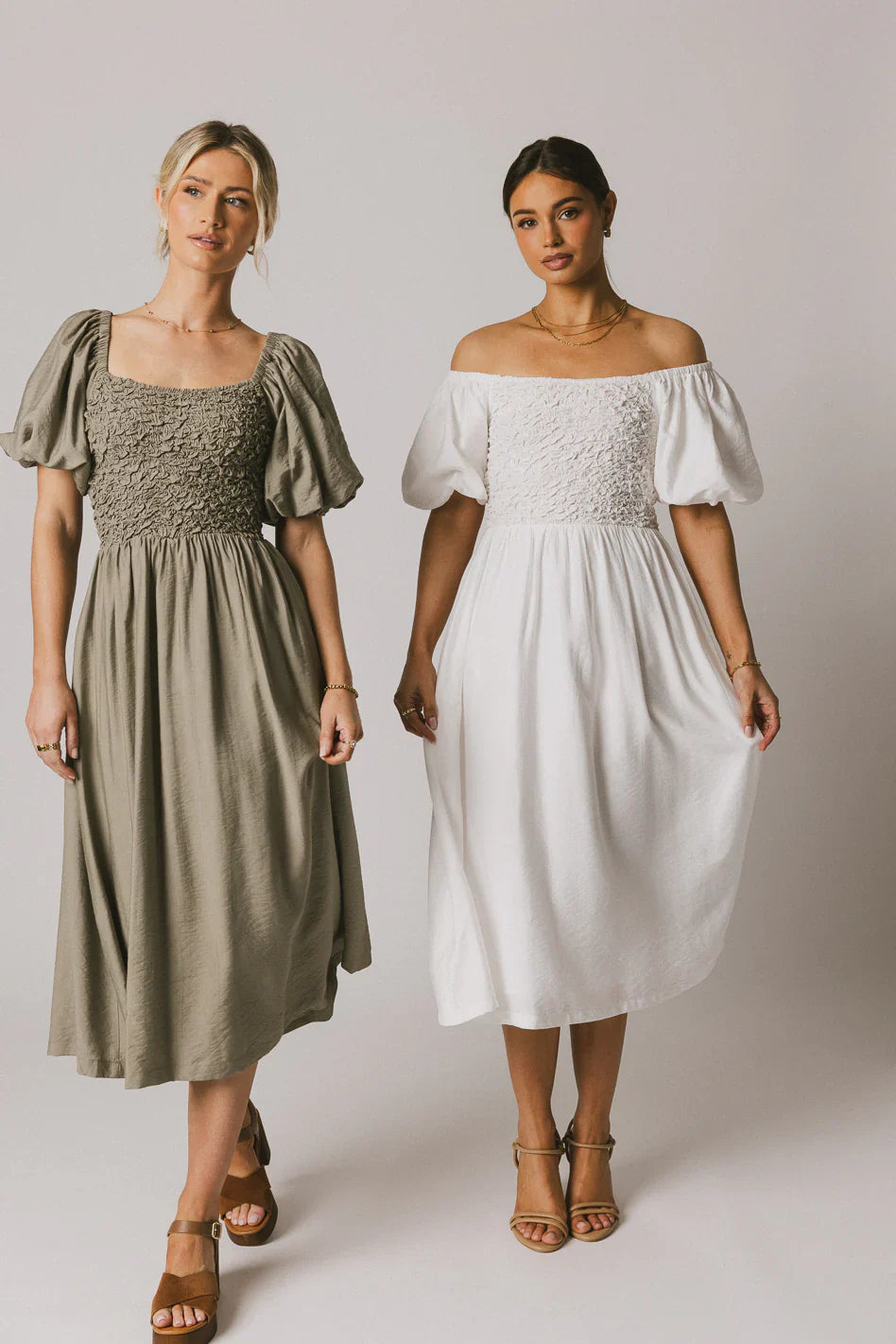 Janie Smocked Midi Dress in Olive FINAL SALE