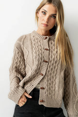 Noah Cable Knit Cardigan in Taupe FINAL SALE
