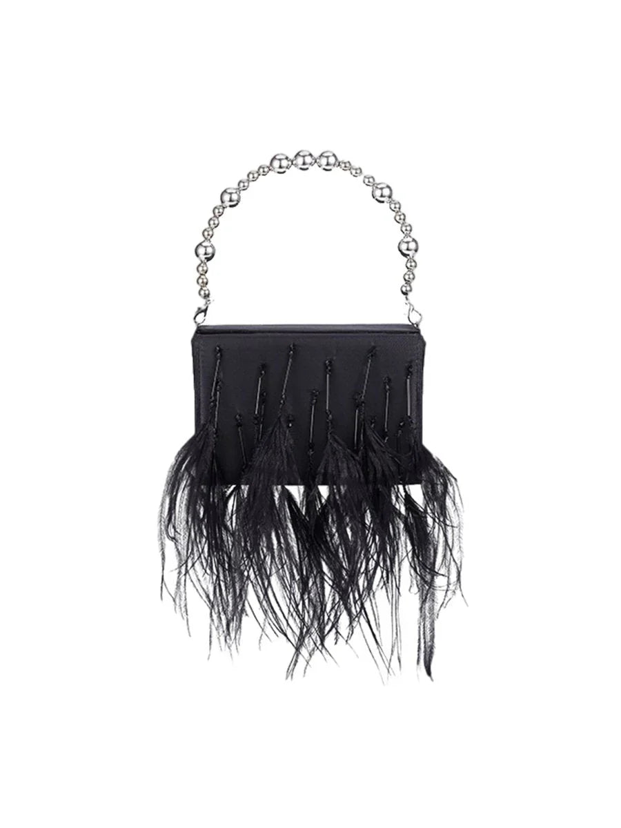 Womens Orstrich Feather Beaded Clutch Bags