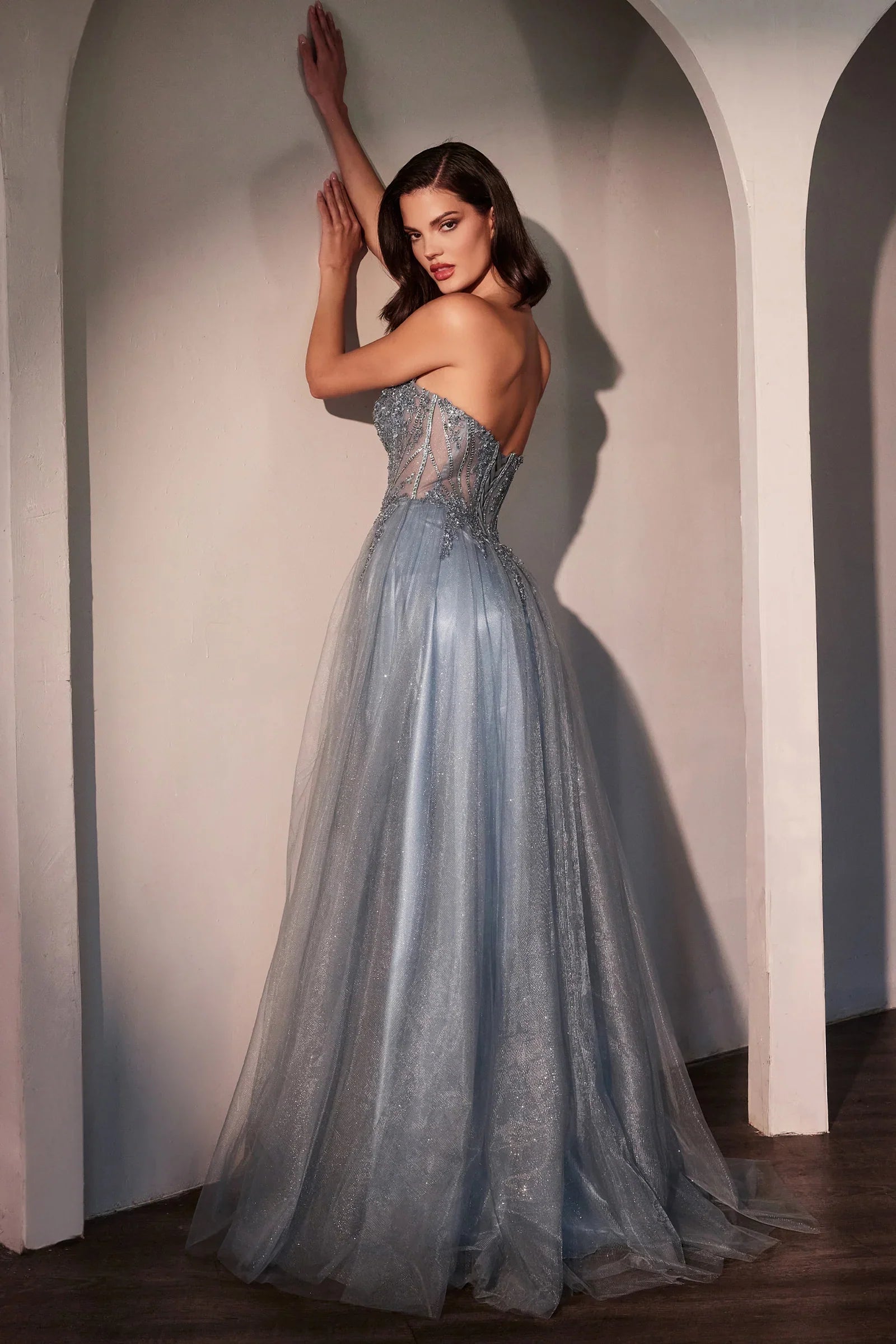 MERI GOWN STRAPLESS LAYERED TULLE A LINE DRESS