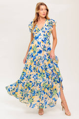 BRIDGEPORT MAXI DRESS BLUE FLORAL SUMMER DRESS