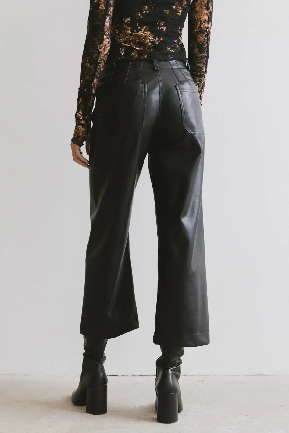 Sadie Wide Leg Pants in Black Leather FINAL SALE