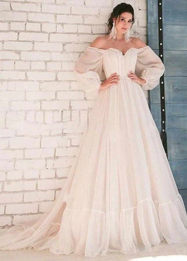 Pink Bohemian Unique Sweetheart Long Sleeve Wedding Dresses
