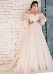 Pink Bohemian Unique Sweetheart Long Sleeve Wedding Dresses