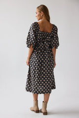 Gloria Floral Midi Dress in Black FINAL SALE