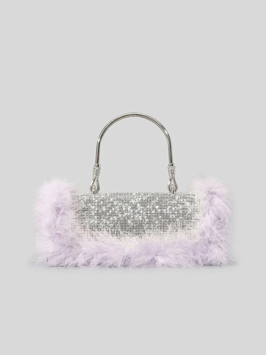 Womens Furry Rhionestones Evening Clutch Bags